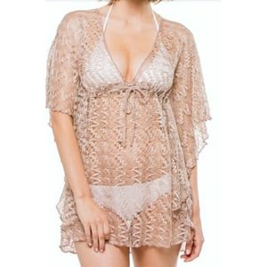Becca nude/gold metallic crochet cover up M/L